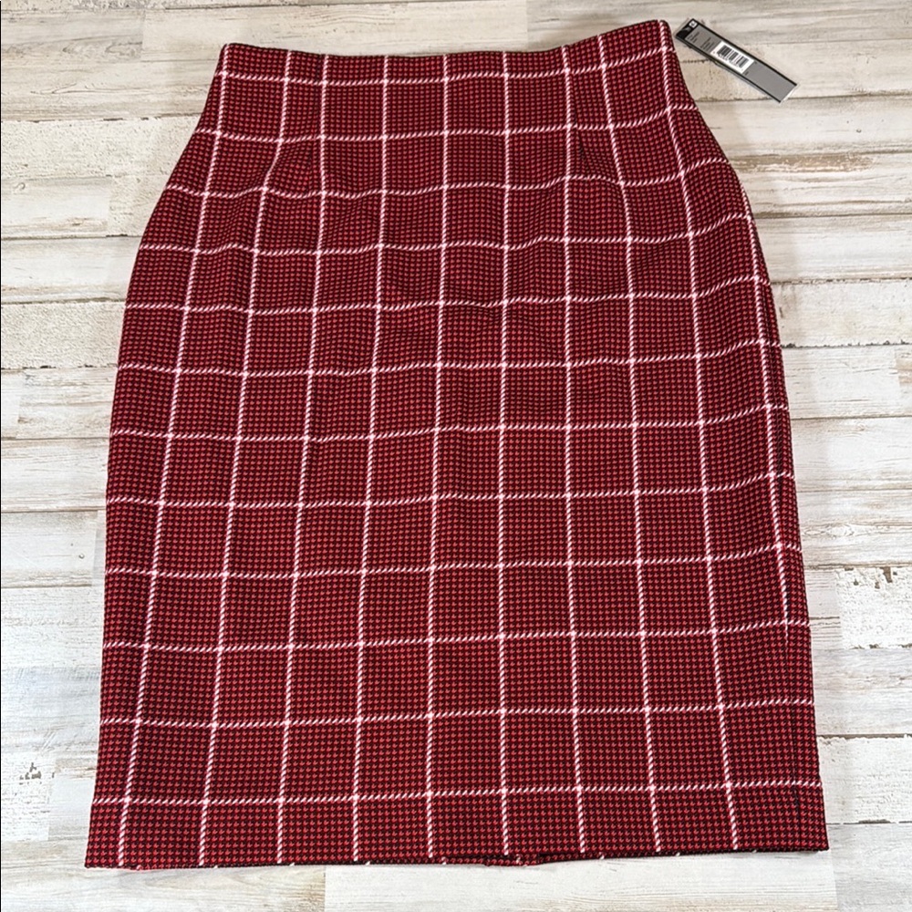 Tahari Red and White Checkered Pencil Skirt